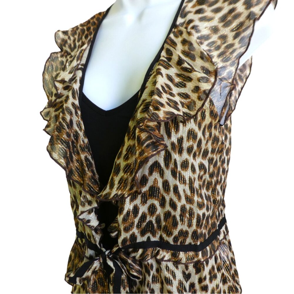 SiLK Twelfth Street by Cynthia Vincent USA Ruffled Animal Metallic Top Sheer Tie